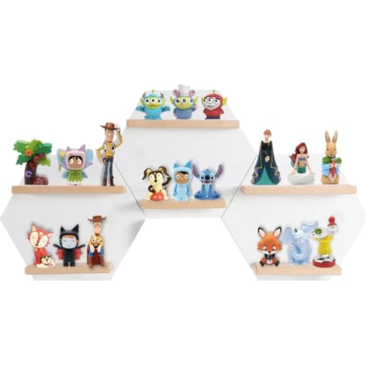 Givilio Tonie-Regal, magnetisch, sechseckige Form für Toniebox-Figuren, Aufbewahrungsregal, Wandregale, schwebende Regale, Holz, kompatible Ladestation für Toniebox, 3 Tonie-Regale, 3 Sets – Bild 1