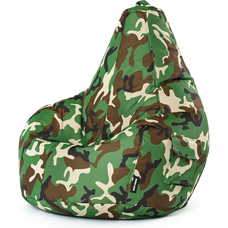 Green Bean® Sitzsack mit Rückenlehne, 230L Füllung waschbar, Polyester-PVC-Stoff camouflage-grün, 80 x 70 x 90 cm