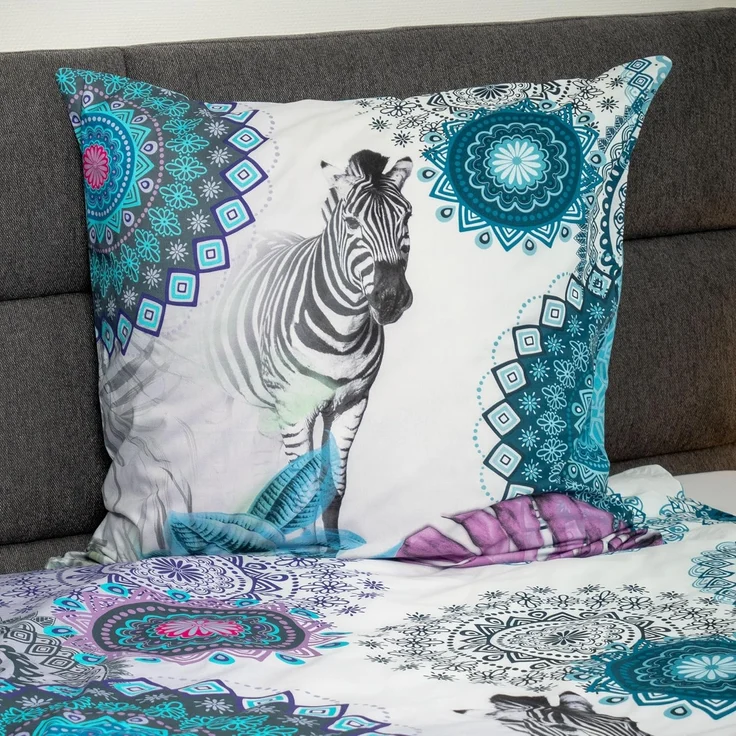 Traumschloss Bettwäsche Baumwolle, Renforcé, 2 teilig, Zebra Mandalas blau – Bild 2