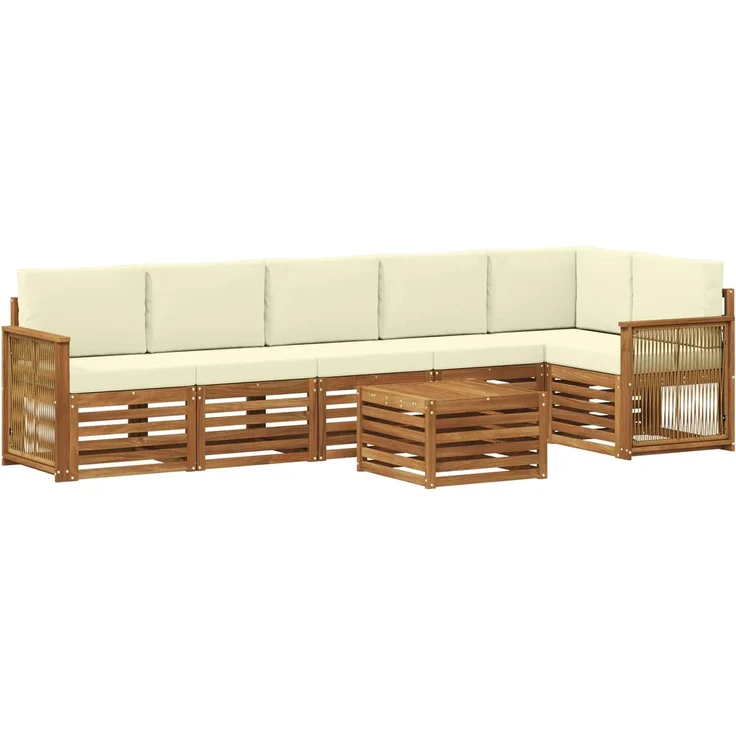 vidaXL Outdoor-Sofagarnitur 7 stk. 6-Sitzer Natur und Creme 3384446 – Bild 2
