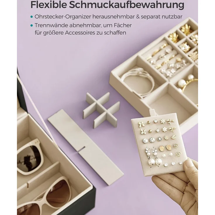 Songmics Schmuckkasten, 2 Ebenen, Schmuckkasten mit Griff, Schmuckbox – Bild 7