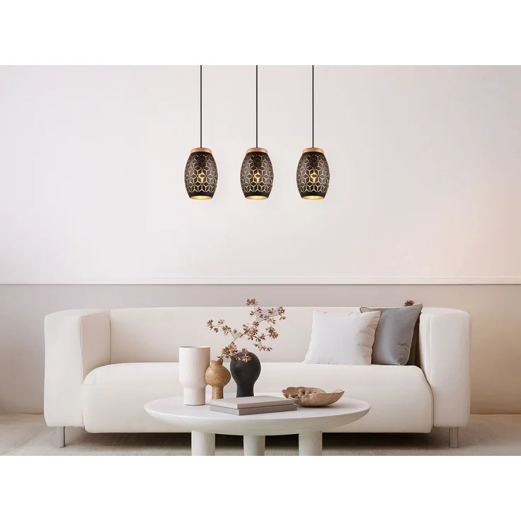 Trio Leuchten Pendelleuchte Bidar 3xE27, schwarz, gold – Bild 6