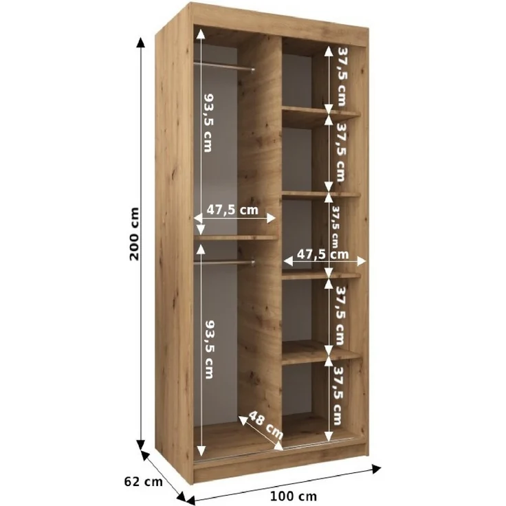 ABIKS MÖBEL Schwebetürenschrank OLD STYLE T1 Schlafzimmerschrank, Schiebetüren, Kleiderstange, Regalen – Bild 3