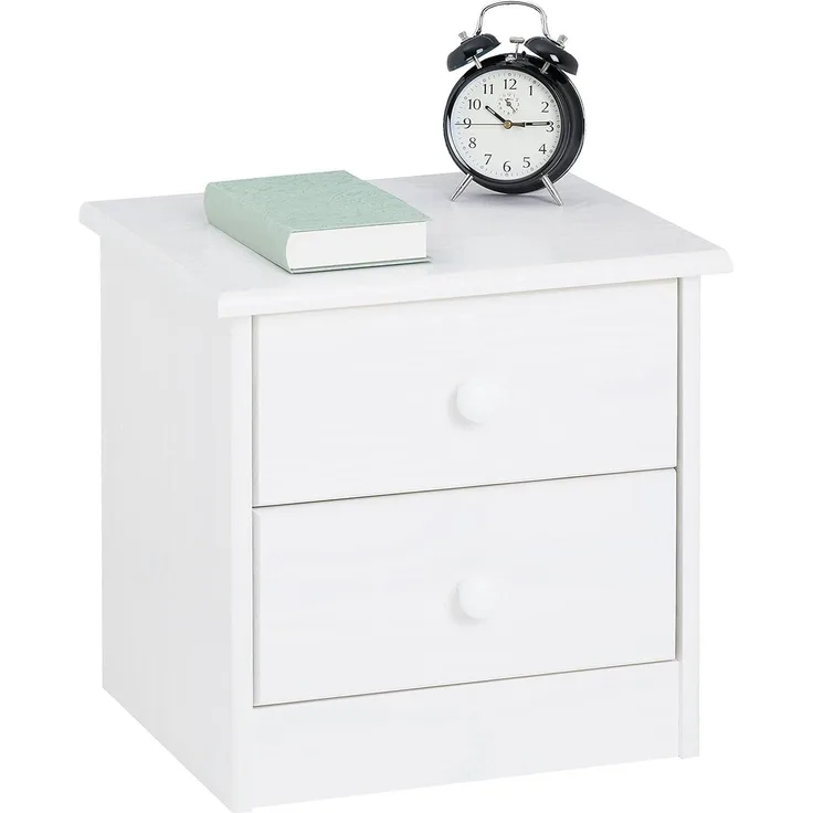 IDIMEX Nachttisch Rondo, Kiefer massiv, weiß lackiert, 2 Schubladen, Massivholz, Landhausstil