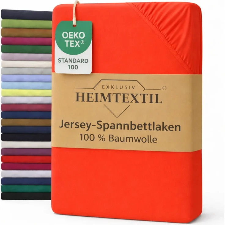 EXKLUSIV HEIMTEXTIL Jersey Spannbettlaken Premium 90 x 200 cm Rot 100% Baumwolle Öko - Tex Zertifiziert Bed-Sheet Bettlaken Spannbetttuch Topper Leinentuch – Bild 1