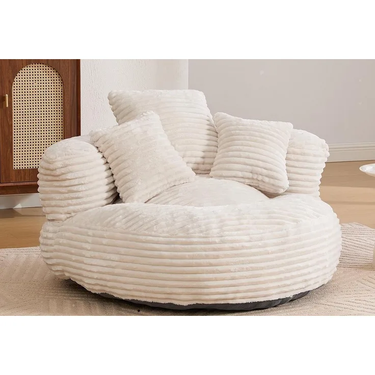 LVHOM Sitzsack 108x108x52cm Chenille Premium Sofa mit 3 extra Kopfkissen (Kuschelig & Atmungsaktiv, Einzelsitzer-Lounge, komplett komprimiert geliefert. Perfekt für Ruhe, Lesen, Gaming & Nickerchen. Ideal für Wohnzimmer, Schlafzimmer, Spielzimmer & Off...