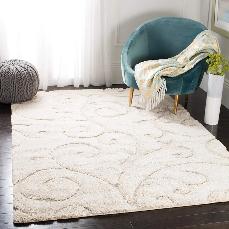 SAFAVIEH Zottelig Teppich für Wohnzimmer, Esszimmer, Schlafzimmer - Florida Shag Collection, Hoher Flor, Creme und Creme, 122 X 183 cm