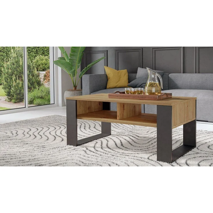 ibonto COUCHTISCH ARTISAN EICHE – SCHWARZ Robust, Kratzfest (H 50 x T 58 x B 90 cm) – Bild 3