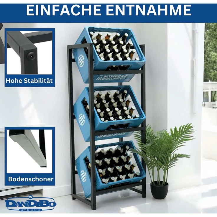 DanDiBo Getränkekistenregal 3 Kisten Schmal Metall Stehend 96599 Kistenregal Getränkekistenhalter 47 cm Getränkeregal – Bild 3