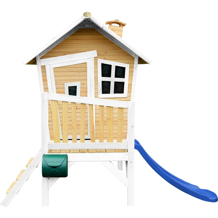 AXI Spielhaus Robin mit blauer Rutsche Stelzenhaus in Braun & Weiß aus FSC Holz für Kinder | Braun, weiß, blau | Holz | 177 cm – Bild 2