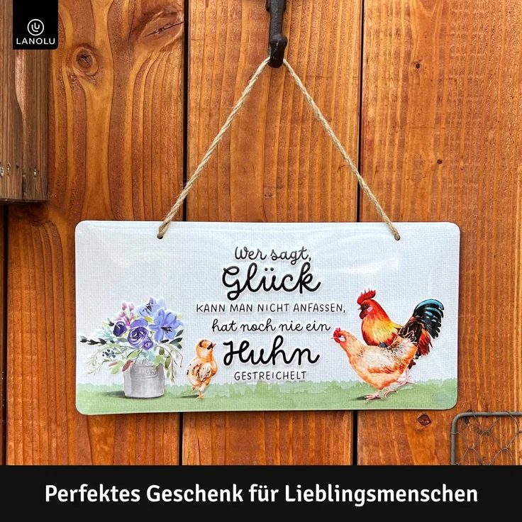LANOLU Blechschild Glück Hühner streicheln - 16x32cm – Metall – Mehrfarbig – 16122 – Bild 2