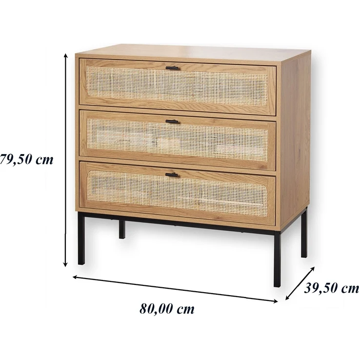 Casâme Kommode mit 3 Schubladen und Vorderseite aus Rattan - L80 cm - Helles Holz – Bild 7