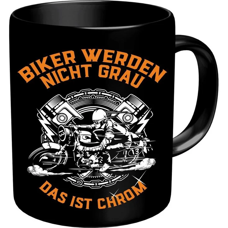 RAHMENLOS® Tasse Kaffeebecher für den älteren Motorradfahrer: Biker werden nicht grau., Keramik – Bild 1