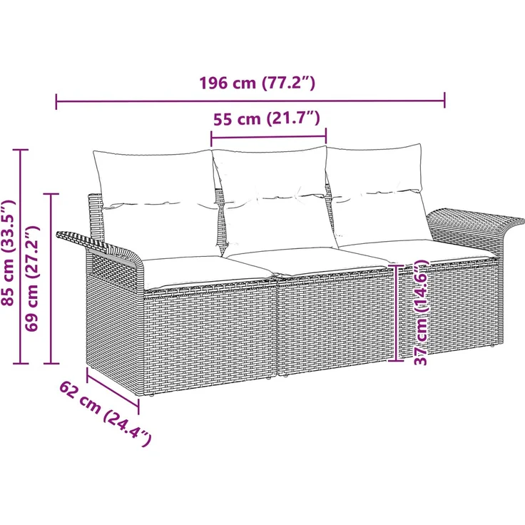 vidaXL Sofa Set 3 stk. 3-Sitzanzahl Grau und Marineblau Poly-Rattan 3345225 – Bild 9