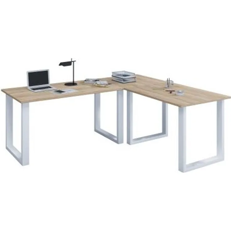 VCM Schreibtisch Lona 916506 Weiß / Sonoma-Eiche H. 76 x B. 220 x T. 220 cm