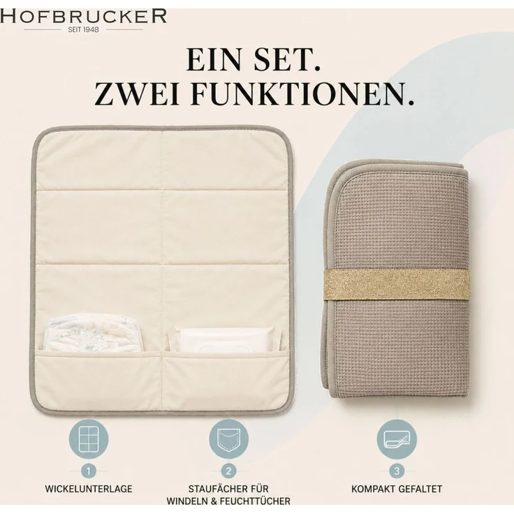 Hofbrucker® Windeltasche mit Wickelunterlage für unterwegs, faltbare Wickelclutch mit Organizer für Windeln & Feuchttücher, Abwischbar, Must Have für die Baby Erstausstattung (Taupe) – Bild 3