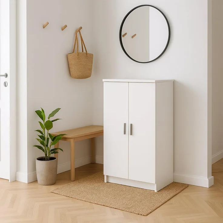 Dmora Zweitüriger Mehrzweckschrank mit sechs Einlegeböden, Weiß, cm 55x36 x h108
