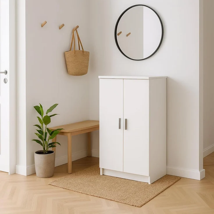 Dmora Zweitüriger Mehrzweckschrank mit sechs Einlegeböden, Weiß, cm 55x36 x h108