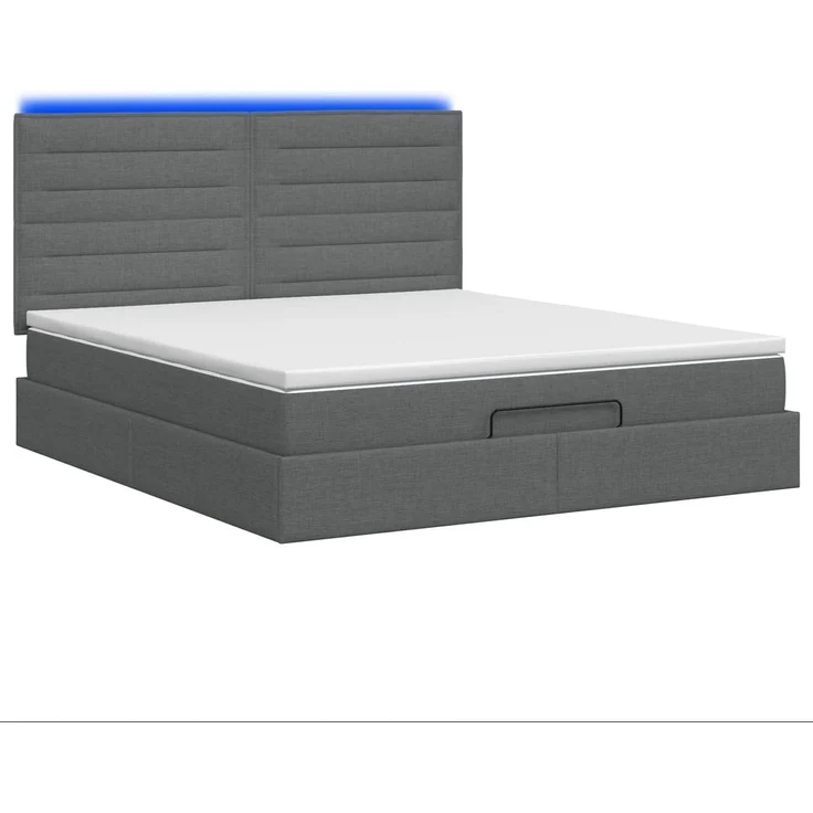 vidaXL Ottoman-Bett mit Matratze und LED Dunkelgrau 180 x 200 cm Stoff 3458008 – Bild 9