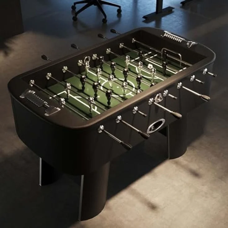 Kare Design Kicker Style schwarz/silber, Kickertisch, Fußballtisch, kugelgelagert, inkl. 4 Bälle, Figuren austauschbar, Fußballkicker, 90 x 125 x 145 cm (H/B/T) – Bild 2