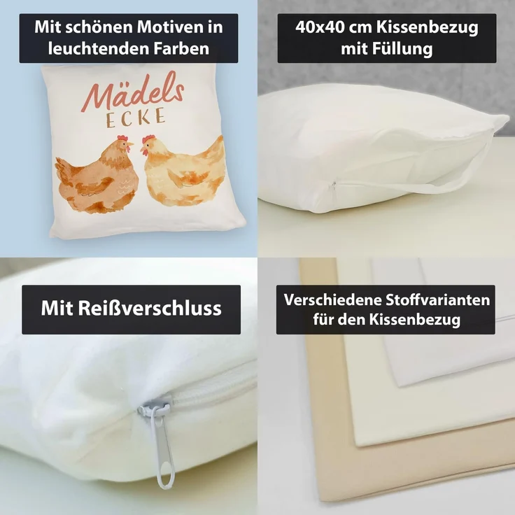 speecheese Dekokissen Hühner Kissen mit Spruch Mädelsecke – Bild 4