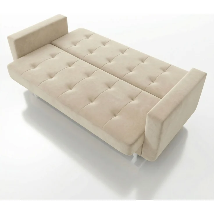 Wohnero 24 Nomi Premium Schlafsofa 218x92 cm mit Bettkasten – 120x187 cm Liegefläche, 3-Sitzer Sofa mit Schlaffunktion & Wellenfeder - Creme – Bild 3