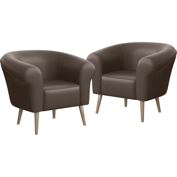 MEBLINI Sessel-Set EMILIA 1+1 - Braun Kunstleder - für Wohnzimmer - Mini Lounge für zwei Personen - Sitzgarnitur - Polstergarnitur – Bild 1
