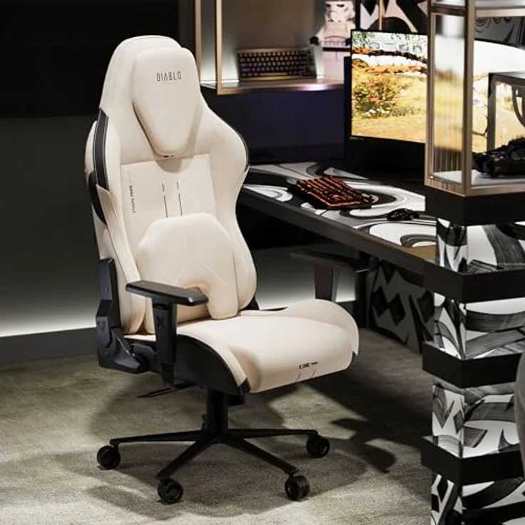 Diablo Gaming Stuhl Stoff X.One Prime Gamer Stuhl Ergonomisch mit Magnetische Kopfstütze und Kühlender Sitz Robuste Metallbasis, Höhenverstellbare Armlehnen Pc Stuhl, Gaming Chair 140 kg Desert Storm – Bild 2