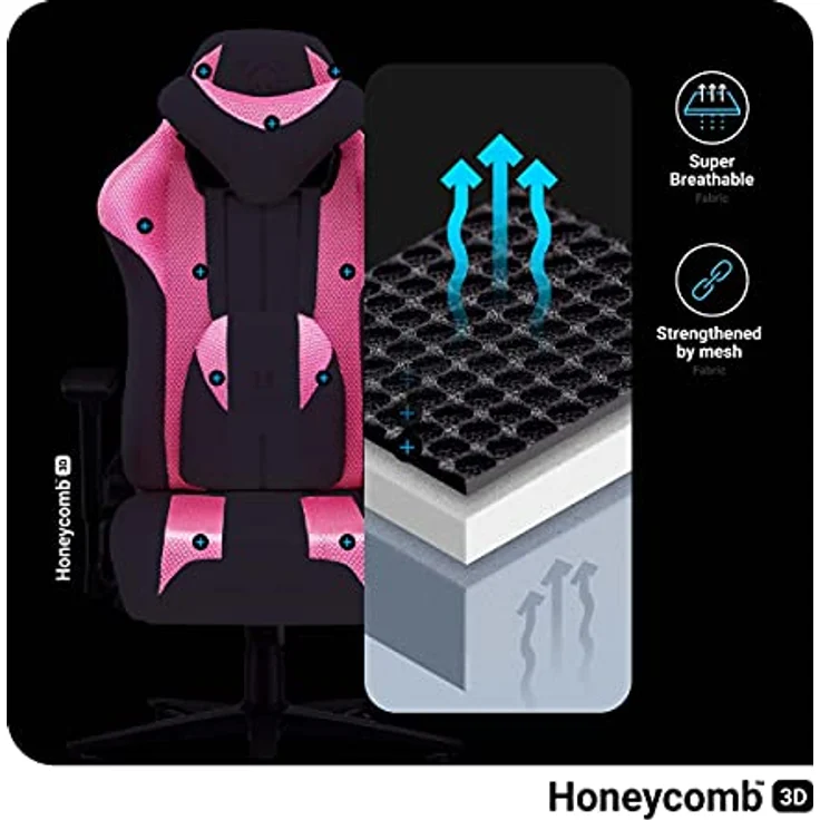 Diablo X-Player Gaming Stuhl Bürostuhl Schreibtischstuhl Stoff 3D Armlehnen Ergonomisches Design Nacken/- Lendenkissen Marshmallow Pink Normal (L) – Bild 11