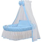 WALDIN Stubenwagen Set 8-teilig mit Matratze, blau/weiß