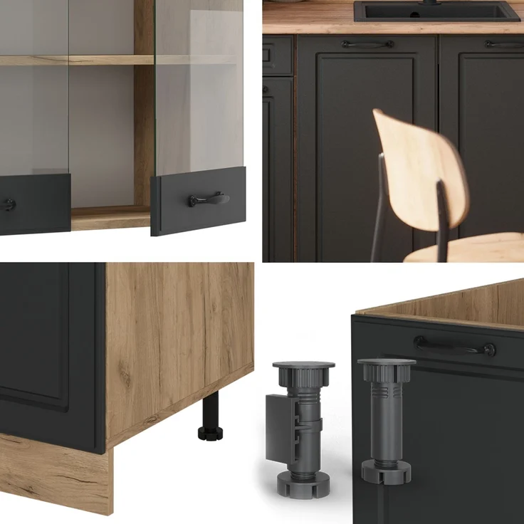 Singleküche R-Line Anthrazit Landhaus/Goldkraft Eiche 140 cm , AP Marmor Vicco – Bild 5