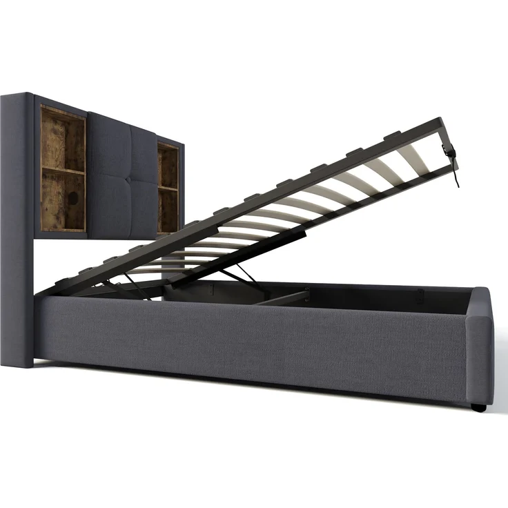 Einzelbett Polsterbett Baumwolle mit Stauraum & USB-Anschluss, 95x206x100,5 cm, Grau, ohne Matratze – Bild 10