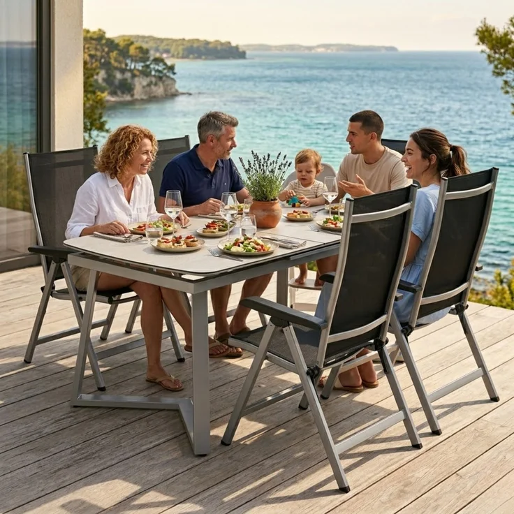 Kettler Gartentisch Ausziehtisch 160/210 x 95 cm Alu Glas Keramik Silber – Bild 2