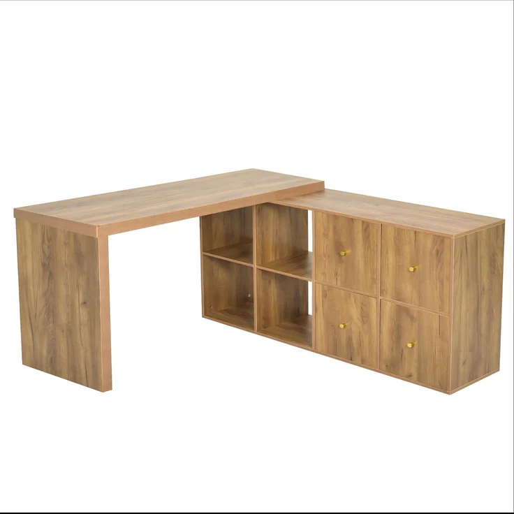 ZUBALIYA Ecktisch, Tischplatte 360°schwenkbar- L-förmig oder gerade aufstellbar,Tischplatte und Beine 4 cm verstärkt, mit 4 Fächern, 4 Schubladen - Schreibtisch,Eichenoptik, nach links gerichtet – Bild 10