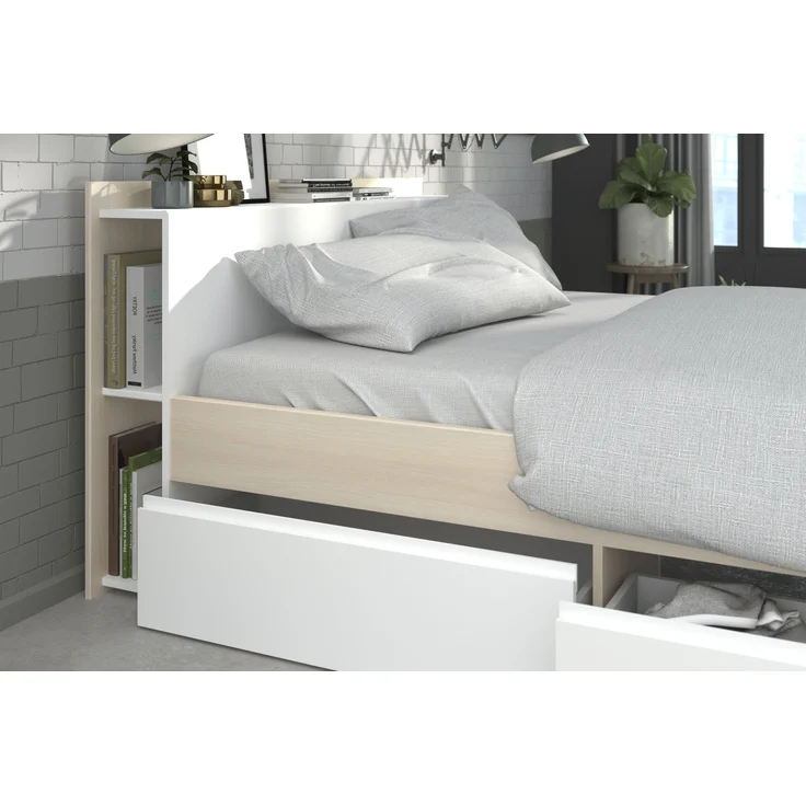 Schlafzimmer-Set >Most 74< (3-teilig) Bett, Kleiderschrank, Schreibtisch, Akazie Dekor / Weiss – Bild 3