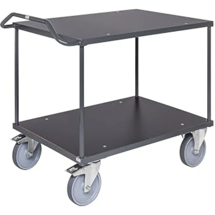 Kongamek ergonomischer Tischwagen in dunkelgrau 1310x800x965mm mit MDF-Platte, Gummibereifung und Bremse