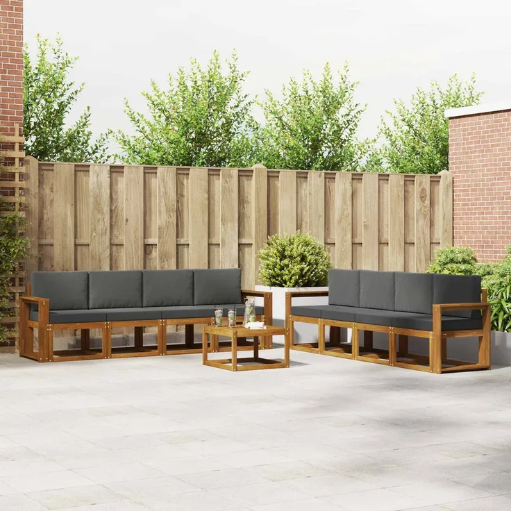 vidaXL Outdoor-Sofagarnitur mit Kissen 9 pcs Natur und Anthrazit 3366190