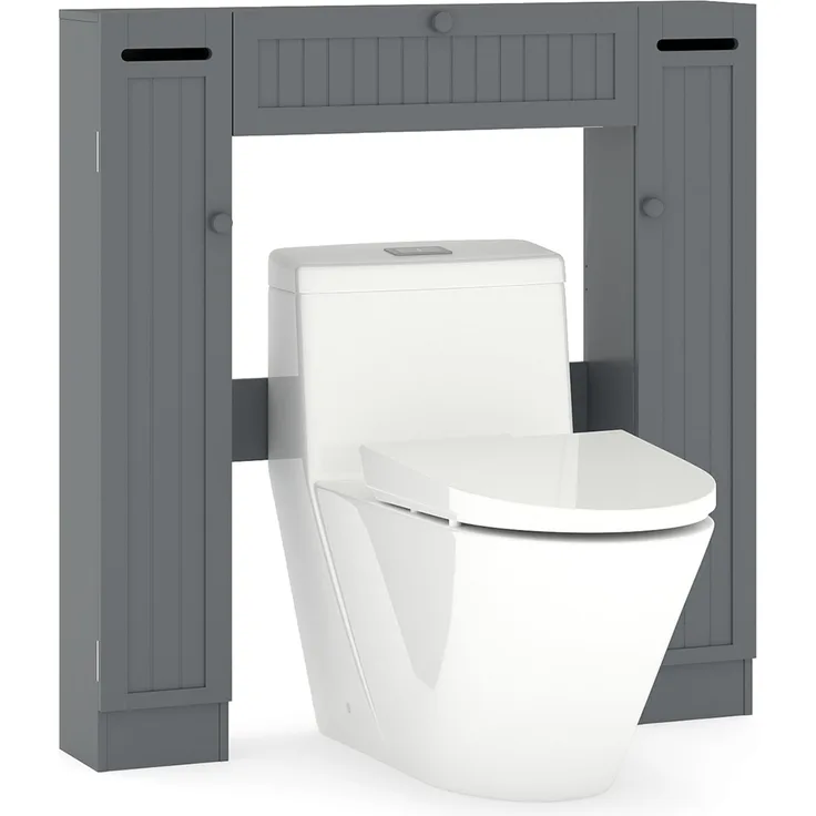 Regal über der Toilette freistehender Badezimmerschrank mit verstellbaren Regalen Toilettenpapierhalter Grau