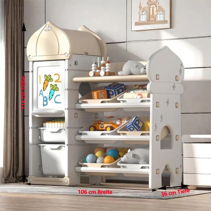 habeig Kinderregal Zwiebelturm Spielzeugregal 10 Aufbewahrungsboxen Klappfach zum Bemalen, Alles abgerundete Kanten – Bild 2