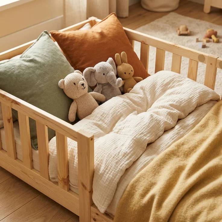 ecoMI Kinderbett mit Rausfallschutz und Lattenrost, Kiefernholz natur, 90x200 cm – Bild 9