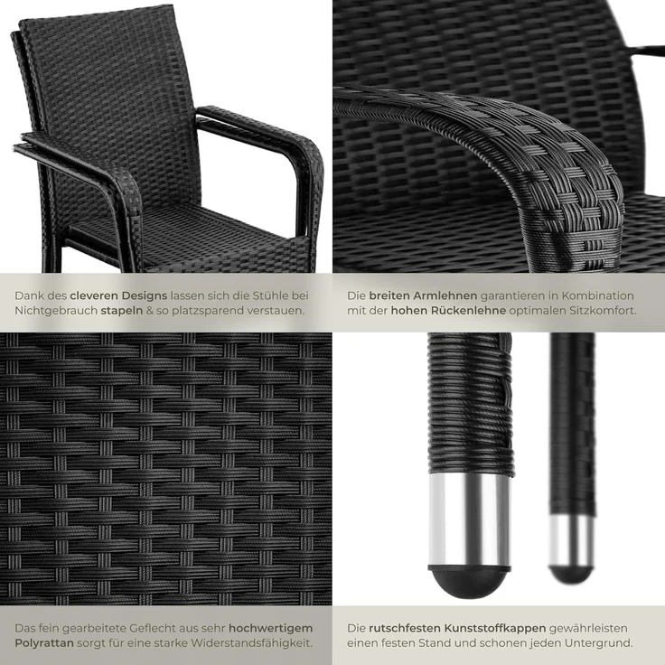 tectake Rattanstuhl Gartenstuhl Girona, stapelbar, Belastbarkeit 120 kg, 58 x 67 x 90 cm (Set, 8 St), Pulverbeschichtetes Stahlgestell für enorme Stabilität – Bild 5