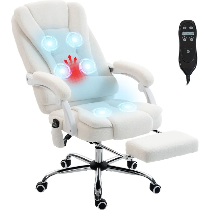 MELAYR, Chefsessel mit Massagefunktion, Heizung, höhenverstellbarer Rückenlehne, 77 x 35 x 65 cm, Weiß – Bild 1