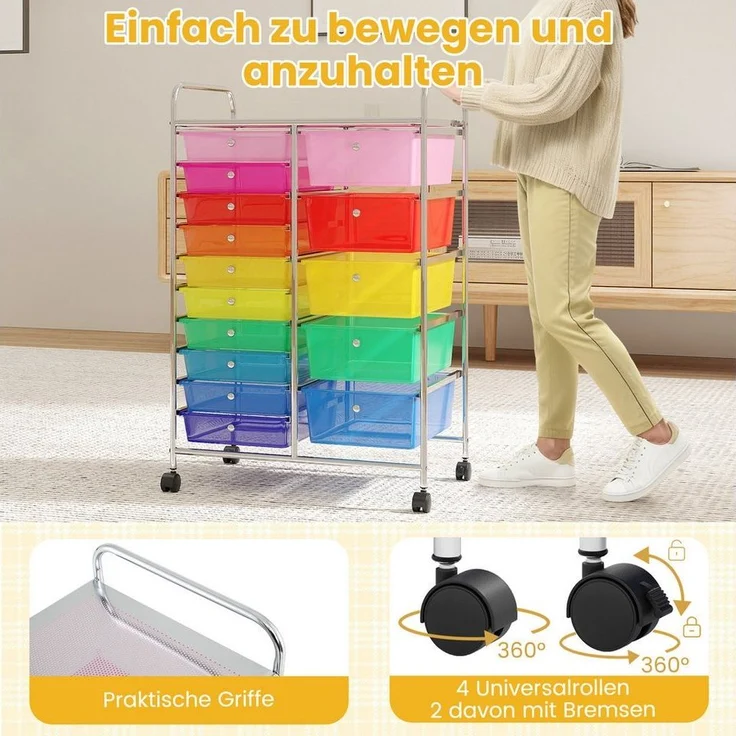 COSTWAY Rollwagen, Rollcontainer mit 15 stapelbaren Schubladen Metallgestell – Bild 2