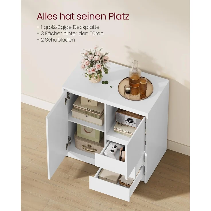 VASAGLE Kailyn Collection – Sideboard, Aufbewahrungsschrank mit Türen, 2 Schubladen und verstellbarem Einlegeboden, 40 x 70 x 74,5 cm, für Wohnzimmer, Küche, Arbeitszimmer, Wolkenweiß BBK243W01V1 – Bild 4