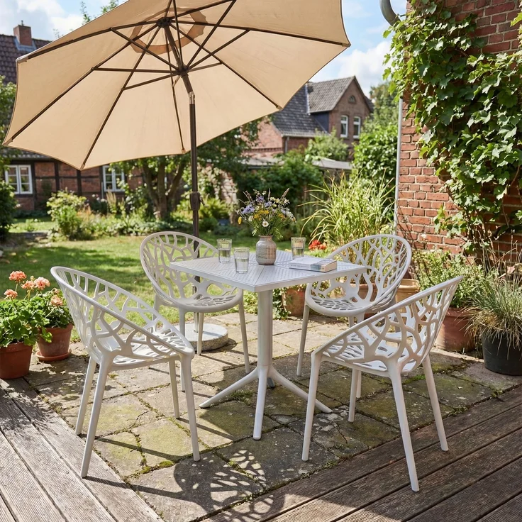 Gartenmöbel-Set SOFIA mit 4 Stühlen - 180x180x80cm, Kunststoff, Weiß | Balkonset Gartenset Tisch mit Stühlen Bistroset Outdoor – Bild 4