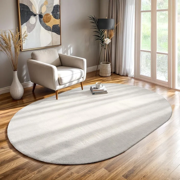 the carpet Relax Moderner Flauschiger Kurzflor Teppich, Anti-Rutsch Unterseite, Waschbar bis 30 Grad, Super Soft, Felloptik, Creme, 140x200 cm Oval – Bild 1