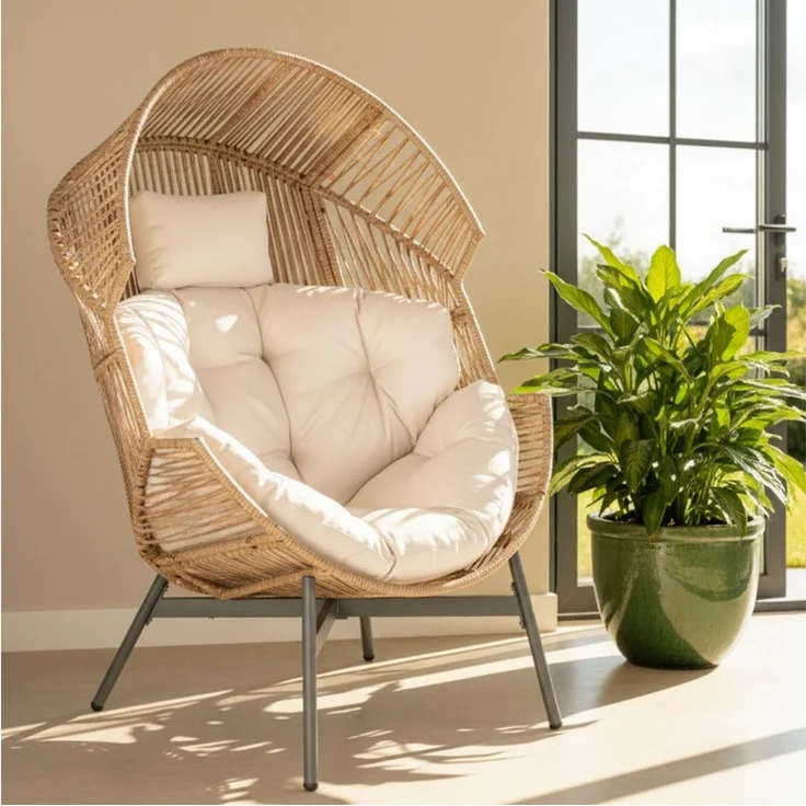 acamp Loungesessel Outdoor Sessel Geflecht Outdoor mit Kissen wetterfest Garten (gepolsterte Sitz und Rückenkissen abnehmbar wasserabweisend), Kunststoff Geflecht in Flechtoptik mit rostgeschütztem Gestell – Bild 1