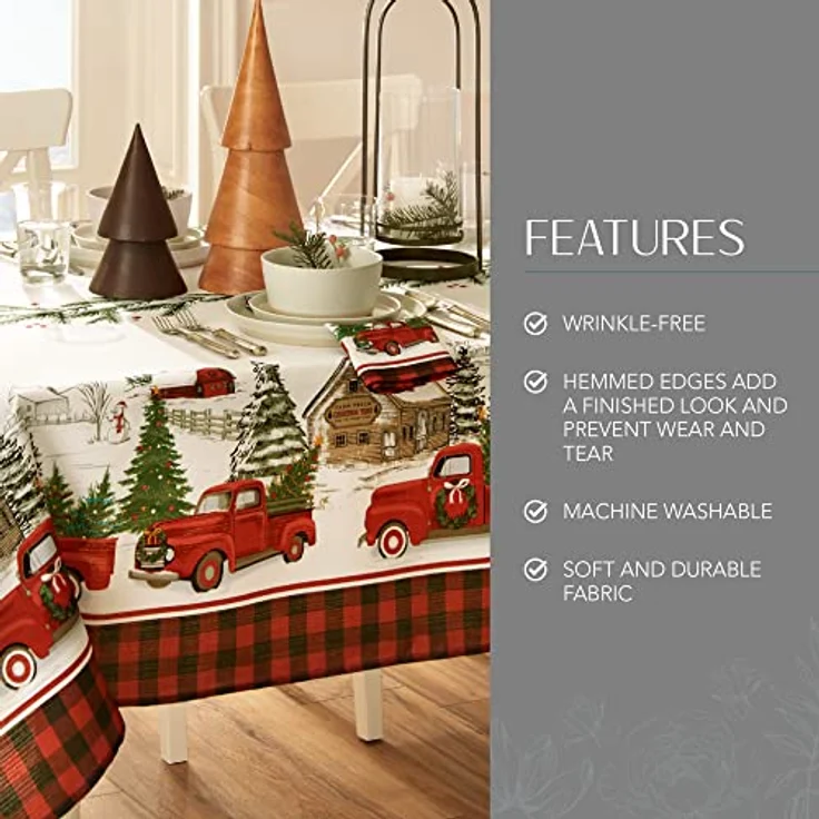 Elrene Home Fashions Vintage Christmas Tree Farm Tischdecke, Polyester, Mehrfarbig, 60"x84" Rectangle (Tablecloth) – Bild 3