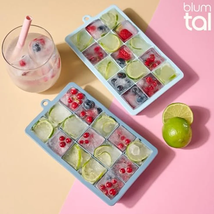 Blumtal Eiswürfelformen Silikon 3er Set - 15er Eiswürfelform mit Deckel - BPA-freie Silikon Eiswürfelform - Ice Cube Tray lebensmittelecht - Ice Tray - Grau + Grau + Gelb – Bild 6