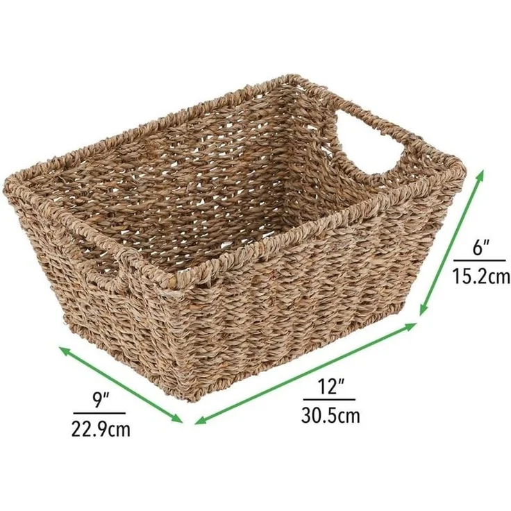 mDesign Seegraskorb Aufbewahrungkorb Flechtkorb mit Griffe 4er Set hellbraun – Bild 2